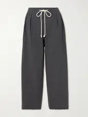 [Maria McManus] Maria McManus - Cosy Pinstriped Pleated Wool-blend Flannel Wide-leg Pants - Charcoal - small small Gray