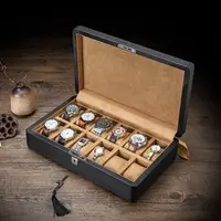 在飛比找樂天市場購物網優惠-手錶盒 羅威碳纖維皮質手錶盒木制錶盒12只裝機械錶展示盒收藏