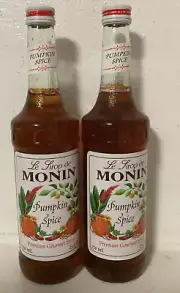 2 Monin Premium Flavored syrup PUMPKIN SPICE 750ml 25 oz Glass Bottles Coffee