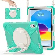 Case Compatible with iPad 11th Gen A16 11 Inch 2025,Heavy Duty TPU Shockproof Kids Case,360 Degree Rotating Multi-Function Grip Bracket+Shoulder Strap Rugged Cover Tablet Case Cover(Mint Green)