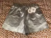 NWT RRP $650 Sass & Bide SOUL SPIRIT FLY Silver Leather Shorts Size 40/10