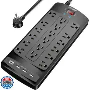 18 Outlets Surge Protector Power Strip - 6 Feet Flat Plug Heavy Duty Extensio