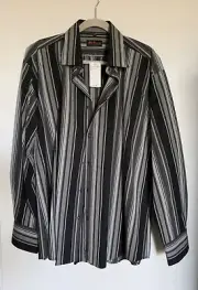 Ben Sherman Men Button Long Sleeve Dress Shirt L LARGE Black Gray Striped