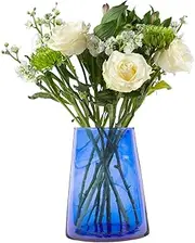 Nicola Spring Jebel Recycled Glass Large Vase - Wide Table Center Piece - 3.5L - Blue