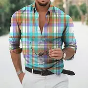 Men's Plaid Geometric Pattern Shirt Button Up Shirt Long Sleeve Sports Fashion Streetwear Outdoor Casual Daily Fall Winter Turndown Print Button-Down Yellow P