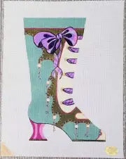 Deluxe Designs Hand Painted Needlepoint Canvas BOOT STOCKING w/Purple Bow 23"