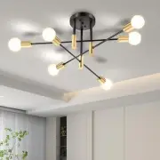 Sputnik Chandelier Modern Ceiling Light Fixture with 6 Lights Black Gold Mid Cen