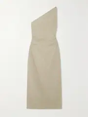[Faithfull] Faithfull - + Net Sustain Jomana One-shoulder Ruched Linen Maxi Dress - Neutral - xx large xx large Neutrals
