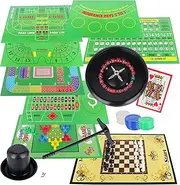 Xelue FF 10 in 1 Roulette Wheel Game Set Include 6" Roulette Wheel with 8 Playing Mats, Dice Cup, Checkers‌, Blackjack