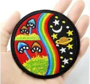 MUSHROOM RAINBOW PLANETS IRON ON SEW ON EMBROIDERED PATCH HIPPIE EARTH PEACE