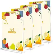 Acuxiaza A4 Acrylic Sign Holder 8.5x11 Inch 4 Pack Menu Holders for Tables T-Shaped Double Sided Display Stand Clear Menu Poster Holder Stand for Restaurant, Hotel, Office, Documents