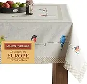 Maison d'Hermine Table Cloth Rectangle Table 100% Cotton 60 x 120 Inches Tablecloth Reusable Decorative for Dining Room, Farmhouse, Home, Party, Festive & Wedding Spring Summer - Birdies On Wire