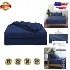 Luxurious Navy Blue 600 Thread Count Fitted Sheet Set for King Beds - 16" Deep