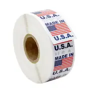MADE IN USA Flag Pre-Printed Labels / Stickers ( 1" x 1") - 6 Rolls of 1000