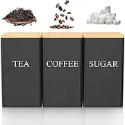 Coffee Sugar Tea Storage Container Set 1000ML Bamboo Lidded Storage Containers for Kitchen Food and Home Storage (Black, Rectangle)