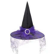 Halloween Witch Hat for Women Lace Adult Witches Hats for Decoration Wizard