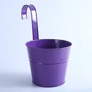 KYDCO Hanging Flower Pots, Metal Iron Wall Planter Indoor/Outdoor for Railing Fence Hanging Bucket Pots Balcony Garden Home Decoration with Detachable Hooks,1PC,8.5x12x10cm (Purple)