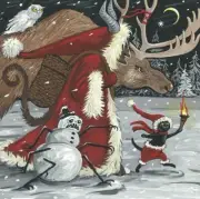 2x2 DOLLHOUSE MINIATURE PRINT OF PAINTING RYTA 1:12 SCALE XMAS BLACK CAT KRAMPUS