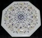 12'' antique white Marble side Center Table Top multi Stone Inlay malachite w9