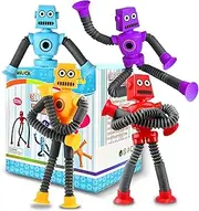CHESLICR Autism Sensory Toys for Kid Boys Year Old Ages 4 5 6 7 8 9 10(4PCS), Suction Robot Toy Pop Tube Fidget Toys Autistic Travel Toys Valentine's Day Gift Easter Basket Stocking Stuffer for Kids