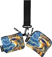 [XYMZR] Mini Zip Around Wristlet keychain Wallet Raccoon Starry Night for Women Personalized Pattern Detachable Dual Pouch Wristlet Portable Wallet Phone Coin Purse, Multi-colored, One Size