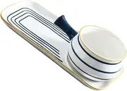 DONFAMDS Ceramic Noodle Pot Set Hand Painted Milk Heating Pot with Tray Multi Pan for Milk Noodles and Soup Comfortable Handle for Easy Holding