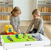 2-in-1 Block Play Table-Compatible with Lego Brick,with Wheels Game Table and Toy Storage, Block Boards and Train Car Games, Suitable for Storing Under The Bed or Sofa