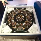 Black Marble Coffee Table Inlay Floral Arts Luxury Console Bar Garden Furniture