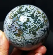 TOP 384.6G Natural Polished Moss Agate Crystal Sphere Ball Healing WD553