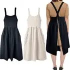 Uaussi Cotton Linen Apron Cross Back Work Apron for Women with Pockets Pinafore
