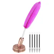 Rose Red Feather Ballpoint Pens, Writing Pens with 5pcs Refill, Red Bronze
