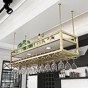 Metal Wine Rack Wall Mounted Floating Bar Shelves with Hanging Wine Glass Rack Holder Mini Bar Liquor Cabinet Bottle Display Shelf Whiskey Shelf Kitchen Storage Shelves with Light