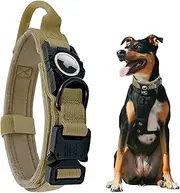 for AirTag Dog Collar - Tactical, Heavy Duty, Adjustable GPS Dog Collar Compatible with AirTag, with Holder & Control Handle for Large Dogs, Double Locking Metal Carabiner [Brown, L (16.5-20.5")]
