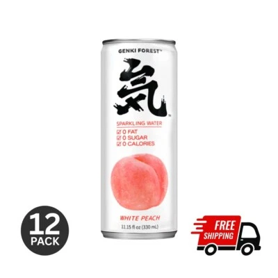 12 Pack - Genki FOREST White Peach Soda Sparkling Water, 0 Calories, 11.15fl oz