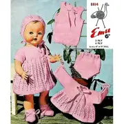 Vintage Doll Knitting Pattern Emu #8014 Lace Wool 6 Piece Set 16"- 20" Baby Doll