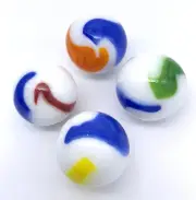 PK 4 Agate 25mm Glass Shooter Marbles 1" Vacor 1993 White w Assorted Colors