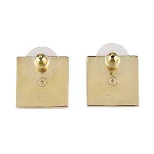 CHANEL 立體雙C LOGO方形相框設計鑽鑲飾穿式耳環(金)
