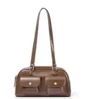 Shoulder Bag Soft Vegan Leather Handbag Retro Bowling Style Ladies Purse