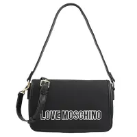 在飛比找Yahoo奇摩購物中心優惠-MOSCHINO LOVE系列電繡LOGO帆布兩用肩背包(黑