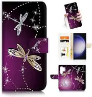 for Samsung S23 Ultra, for Samsung Galaxy S23 Ultra, Designed Flip Wallet Phone Case Cover, A20232 Purple Dragonfly 20232