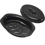 13 Inch Small Roasting Pan with Lid - Covered Oval Roaster - Enamel Carbon St...