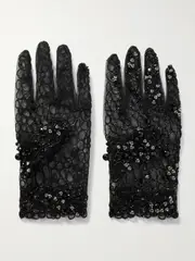 [Clio Peppiatt] Clio Peppiatt - Caviar Embellished Tulle Gloves - Black - One size One size Black