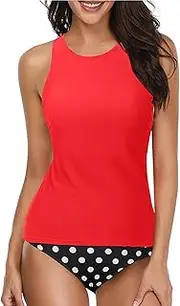 [xiaojian] Tankini Swimsuits for Womens Criss Cross Back Color Block Print Tankini Top with High Waist Bikini Swimsuit for Poolside Pool Party Beach or Swimming Pool