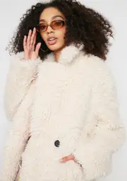 [Glamorous] Cream Teddy Bear Faux Fur Coat