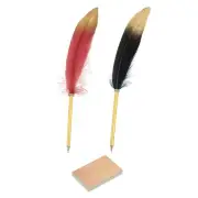 Feather Ballpoint Pens and Sticky Notes Set, 2pcs, Pens 60 Sheet Paper Black/Red