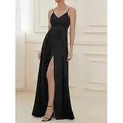 A-Line Wedding Guest Dresses Glittering Dress Wedding Guest Floor Length Sleeveless Spaghetti Strap Fall Wedding Guest Lurex Fabric with Slit 2025