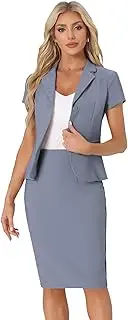 Allegra K Women's St. Patrick's Day Costumes Business Skirt Suit Set Work Office Short Sleeve Blazer Jacket Pencil Skirt