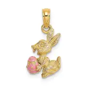 14k Yellow Gold 3-D Pink Enameled Easter Bunny w/Egg Charm