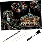 PERSELOSO 1 Set DIY Scratching Drawing Craft Your Own Dazzling City Night Scene with Bamboo Stick Gold Plated Pen Black Brush Fun Art for Adults Great for Decor Unique Postcards
