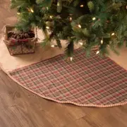 New Primitive Rustic Red BURLAP TARTAN PLAID Patchwork Christmas Tree Skirt 48"